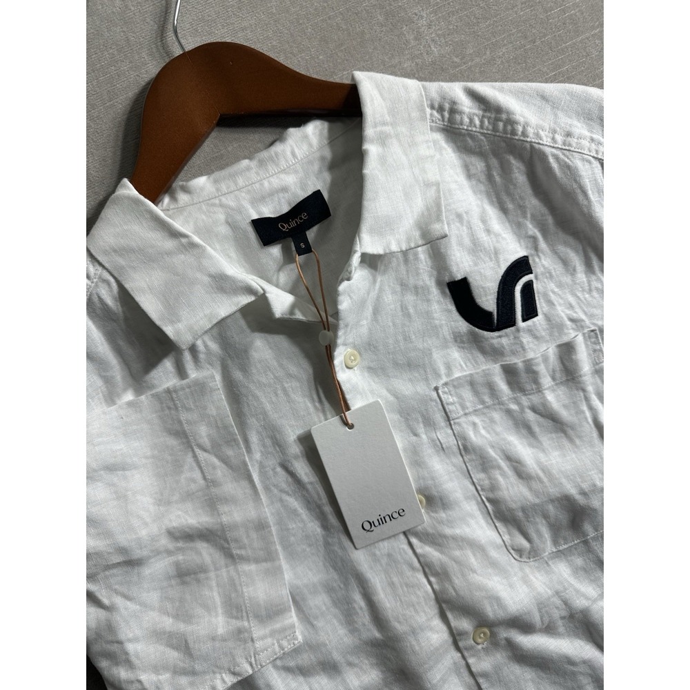 NWTS Quince Shirt Men's Small White 100% European Linen Short Sleeve Button Up